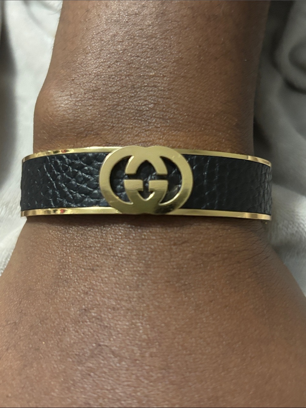 GG Black Leather Bangle Bracelet
